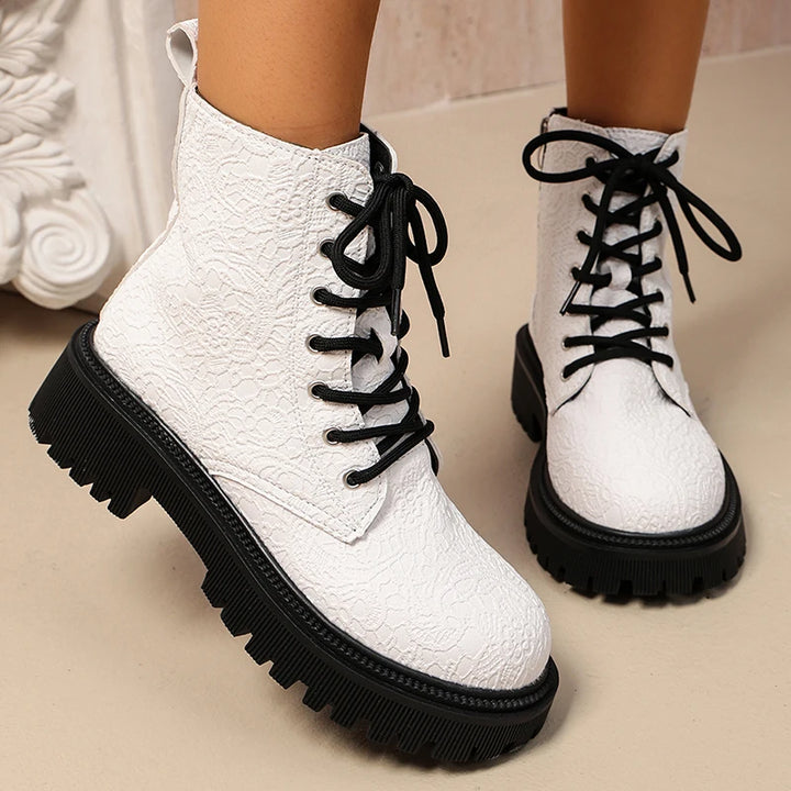 Women's Waterproof Combat Boots - Aurora in White – front view