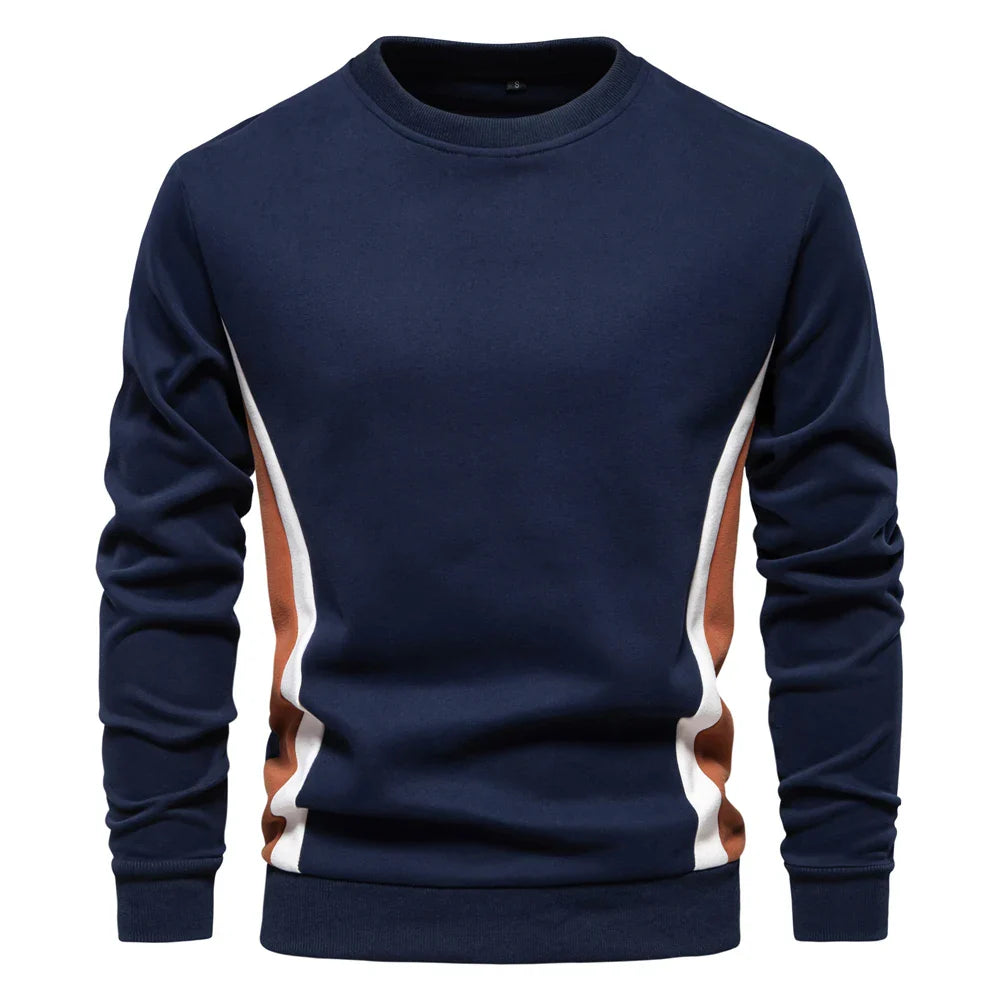 Men's colour block crew neck sweatshirt in dark blue – Talon – front view