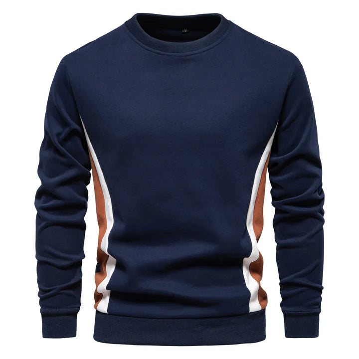 Men's colour block crew neck sweatshirt in dark blue – Talon – front view