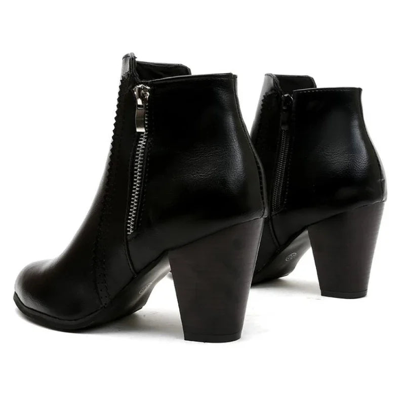 Women's Retro Zip Chunky Heel Boots – Volsienne
