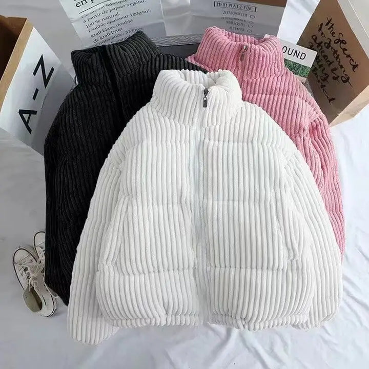 Moffat women's corduroy puffer jacket in Ivory, Charcoal and Pink – colour range
