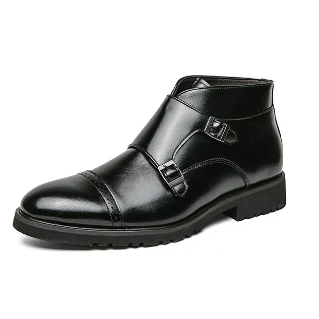 Men's double monk strap boots Alain in Deep Black – side view