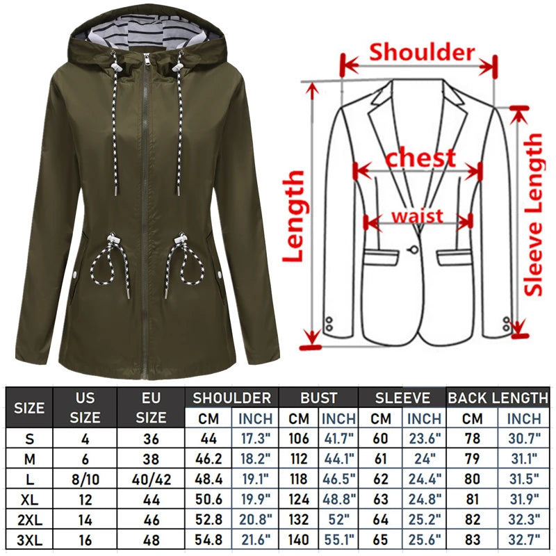 Women's Waterproof Drawstring Rain Jacket - Cerisane