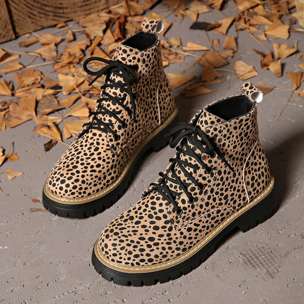 Women's Leopard Print Lace-Up Platform Ankle Boots – Lucinda