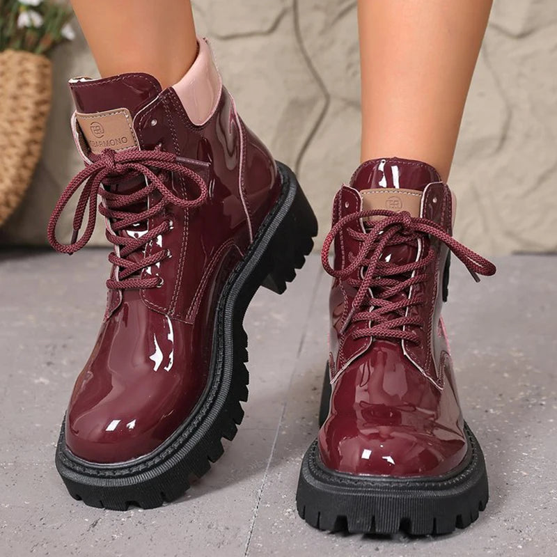 Women's Lace-Up Ankle Boots - Aria in Wine Red – front view