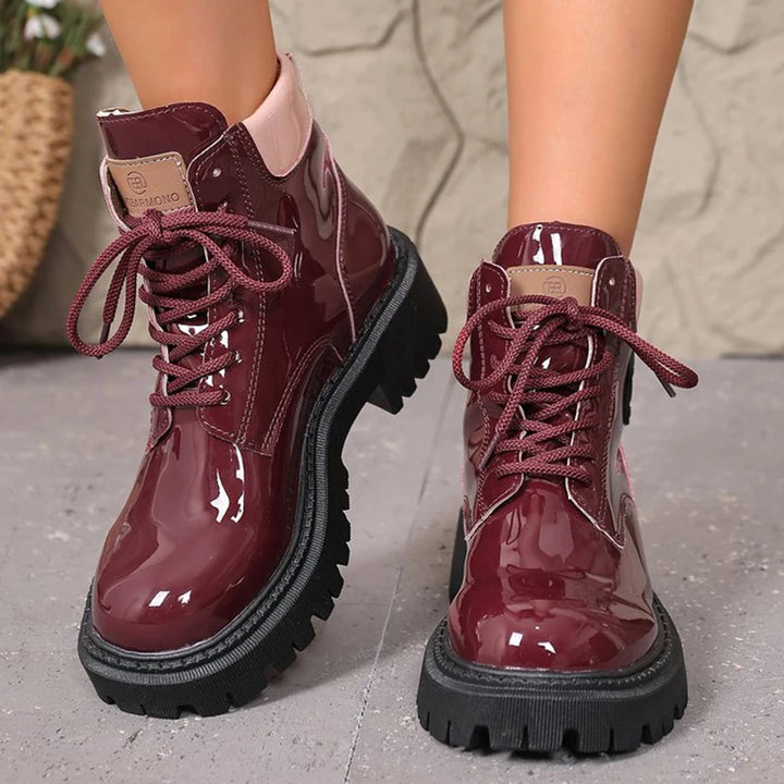 Women's Lace-Up Ankle Boots - Aria in Wine Red – front view