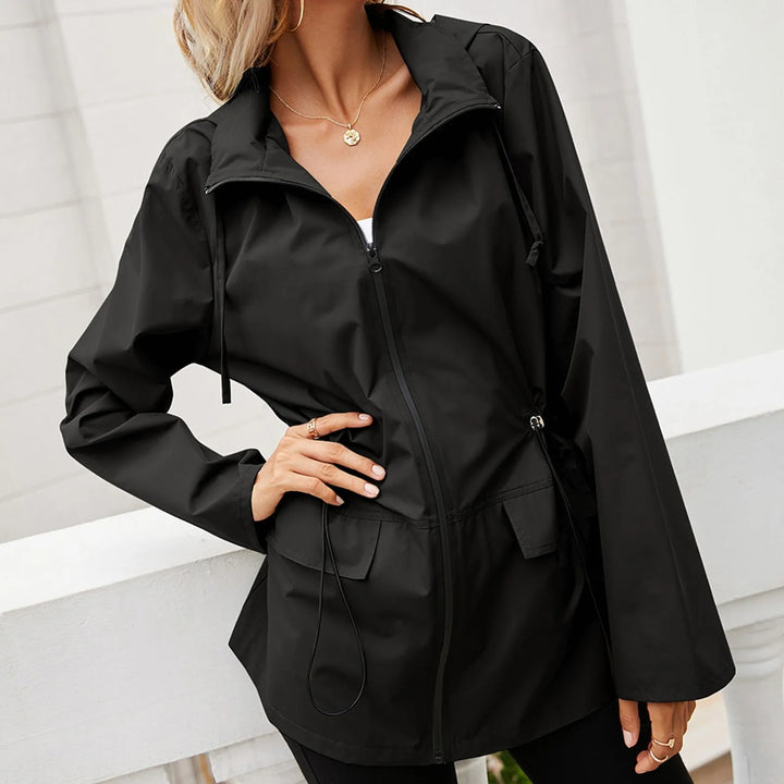 Women's Oversized Hooded Zip Raincoat - Ondalise