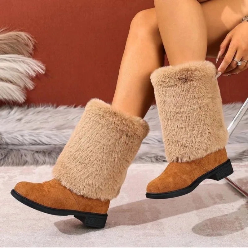 Women's Suede Plush Cuff Flat Boots – Fjorane