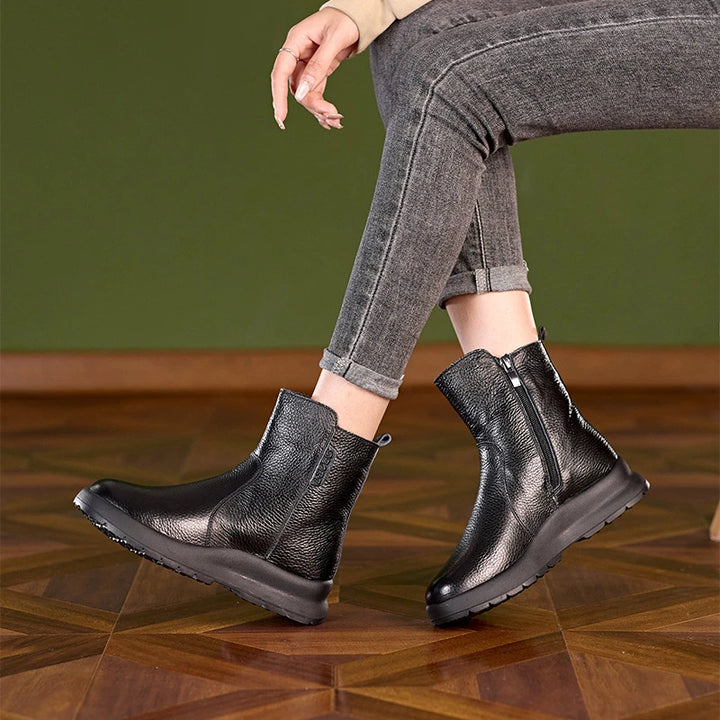 Women's Leather Chunky Sole Ankle Boots – Loriselle