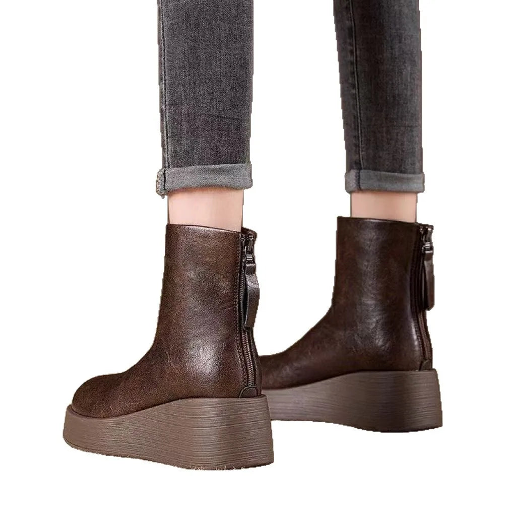 Women's Retro Leather Platform Boots – Emberlane
