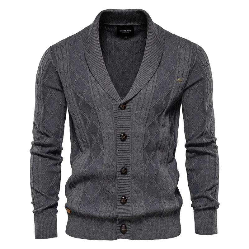 Men's shawl collar knit cardigan Ivor in Grey – alternate front view