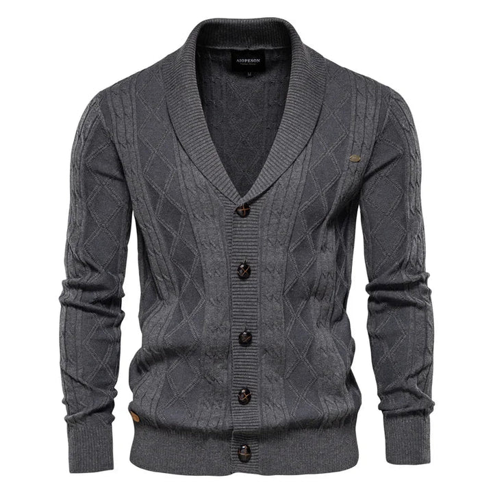 Men's shawl collar knit cardigan Ivor in Grey – alternate front view