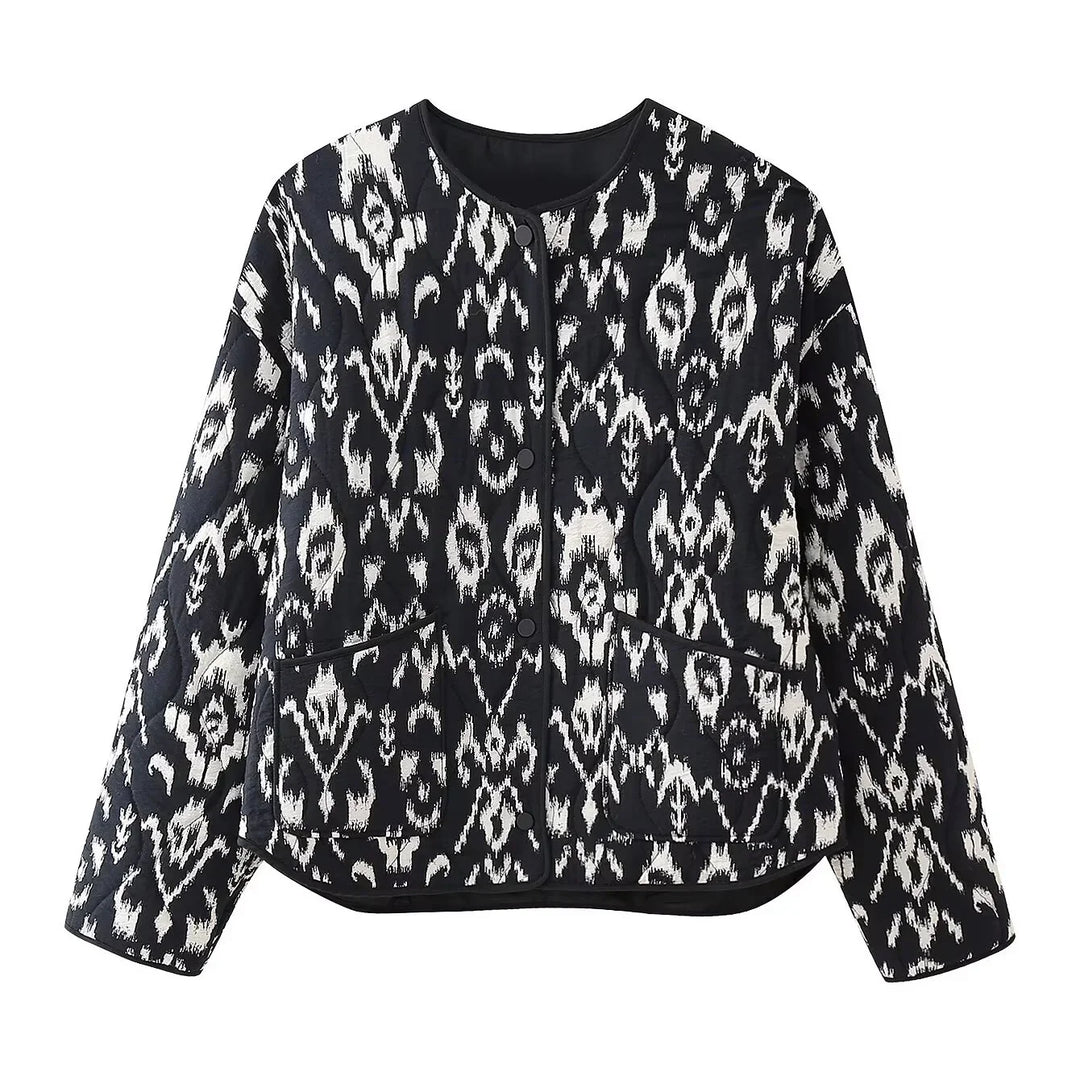 Women's quilted jacket Winona in Black print – front view