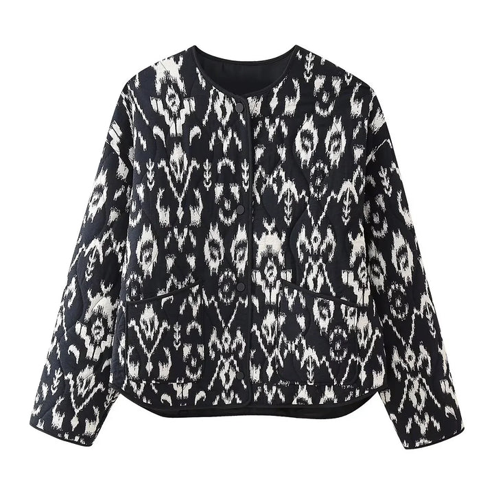 Women's quilted jacket Winona in Black print – front view