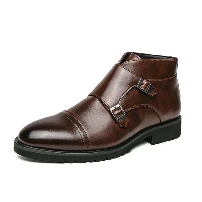 Men's double monk strap boots Alain in Dark Brown – side view