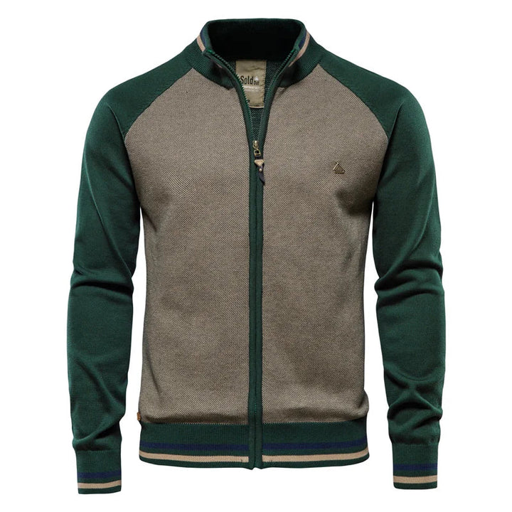 Men's zip up knit cardigan Aurelio in Green – alternate front view