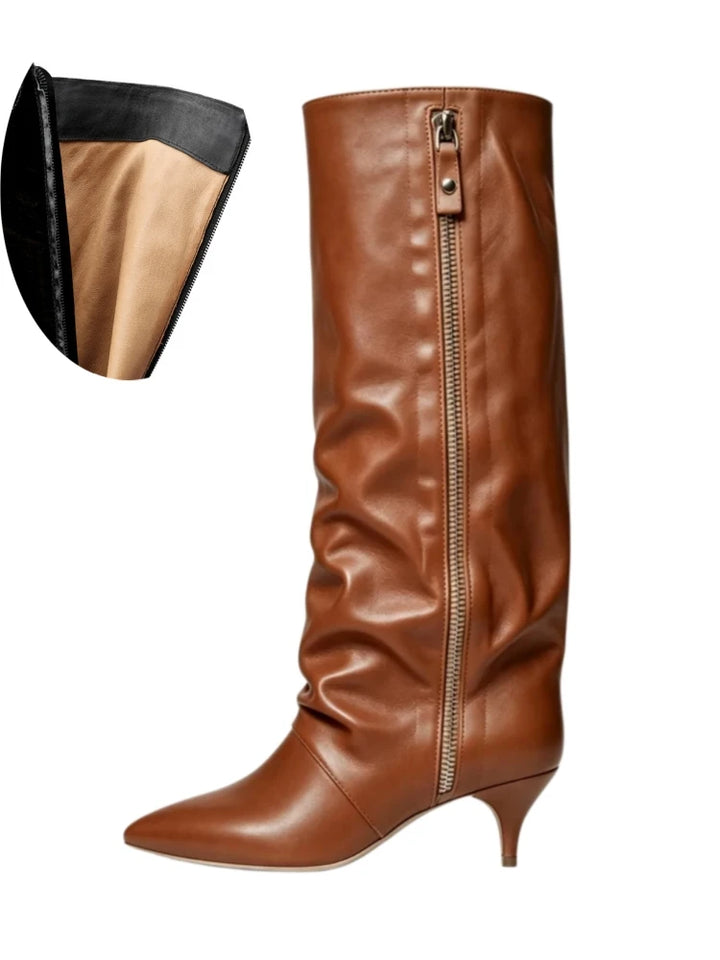 Women's Suede Kitten Heel Knee-High Boots – Roanelle