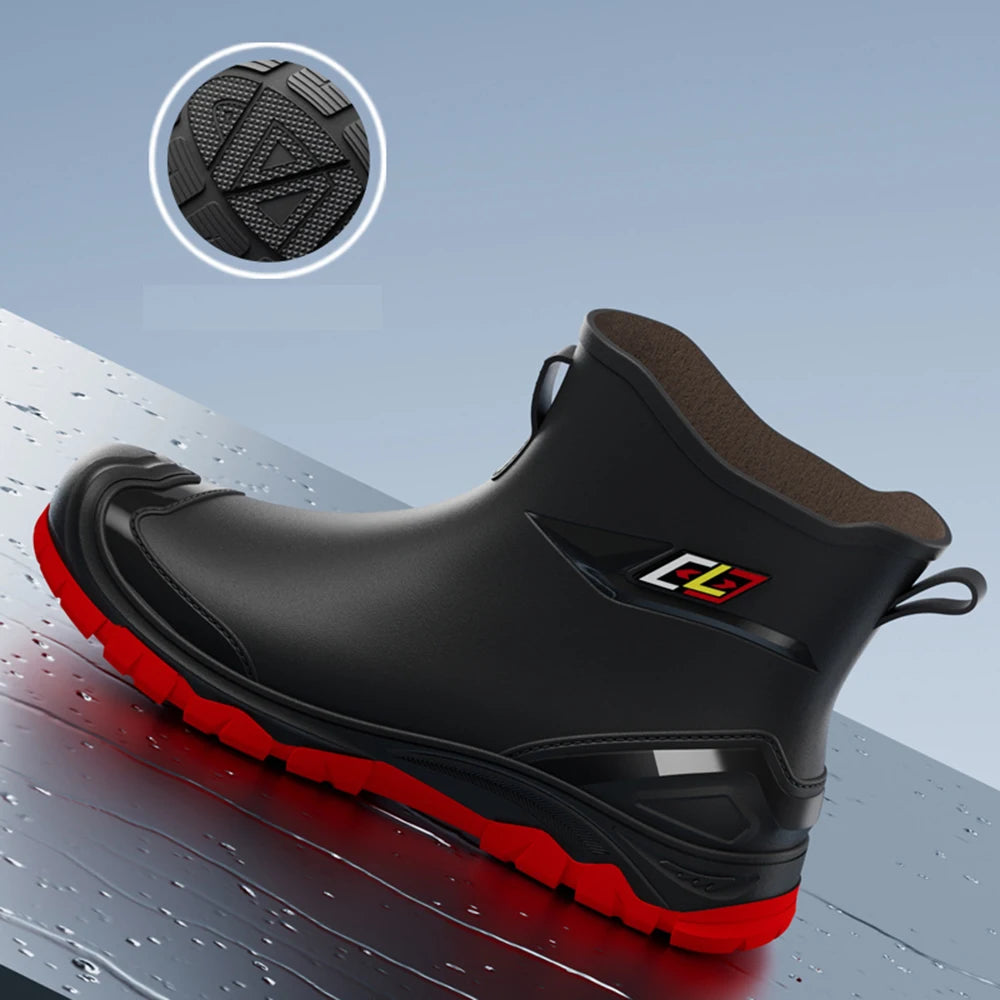 Men's Red Waterproof Rubber Work Boots - Galvane