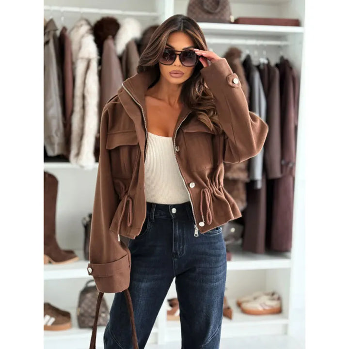 Women's Drawstring Waist Cropped Jacket - Marilenne