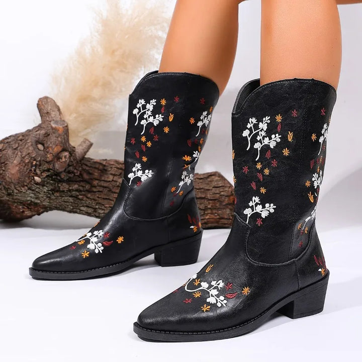 Women's Embroidered Pointed Mid-Calf Boots – Henrietta