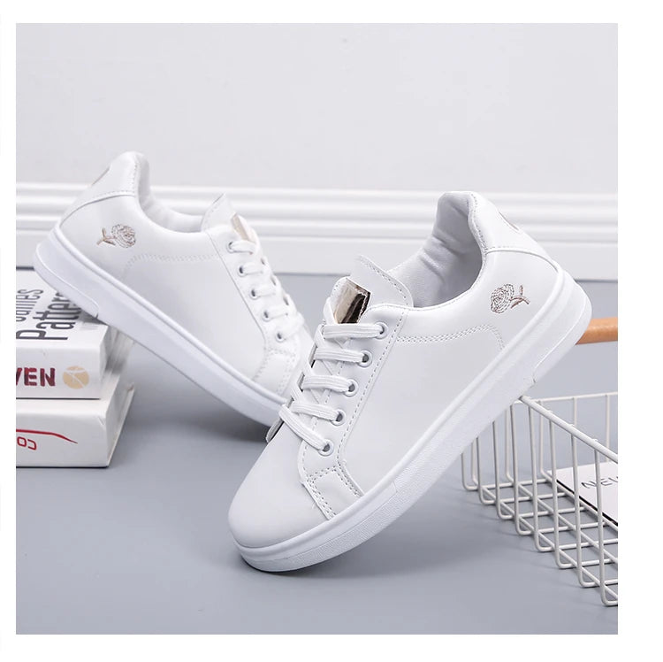 Women's White Embroidered Rose Sneakers – Rosalind