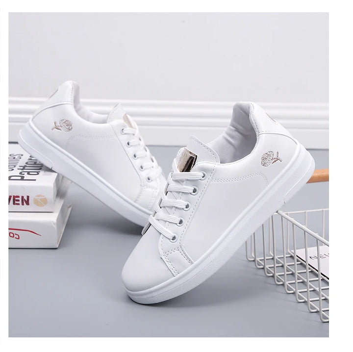 Women's White Embroidered Rose Sneakers – Rosalind