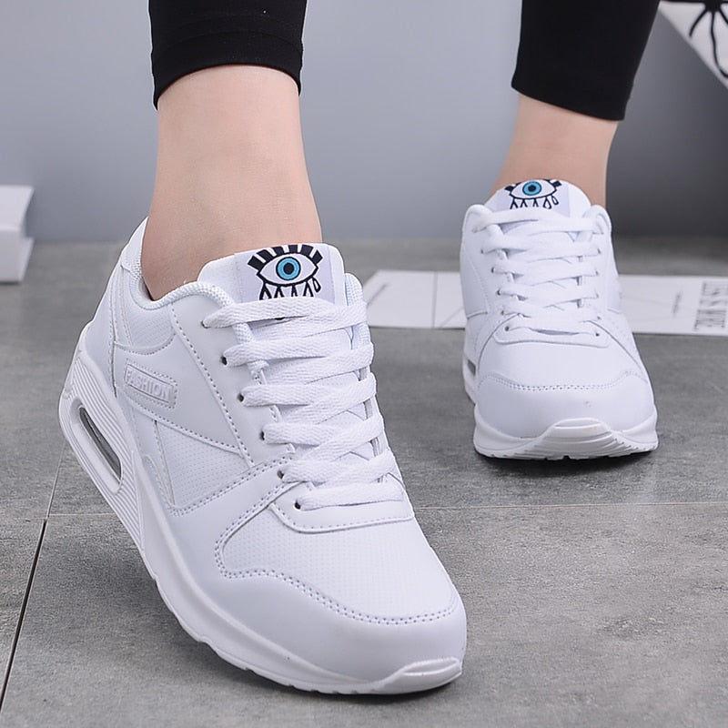 Women's Pink Air Cushion Trainers with Lace-Up Closure