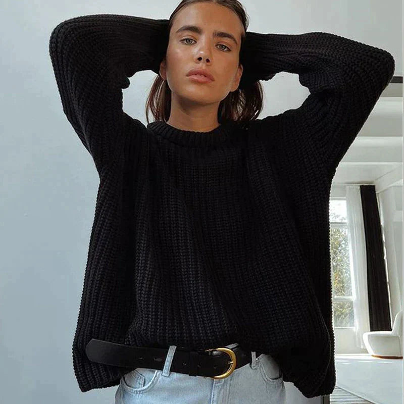 Women's chunky knit jumper Kezia in Black – front view
