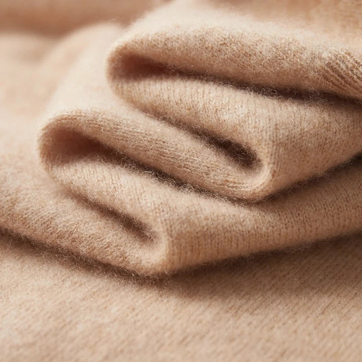 Camel knitted zip polo jumper – close-up of soft knit