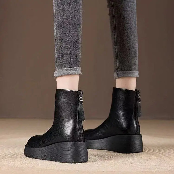 Women's Retro Leather Platform Boots – Emberlane