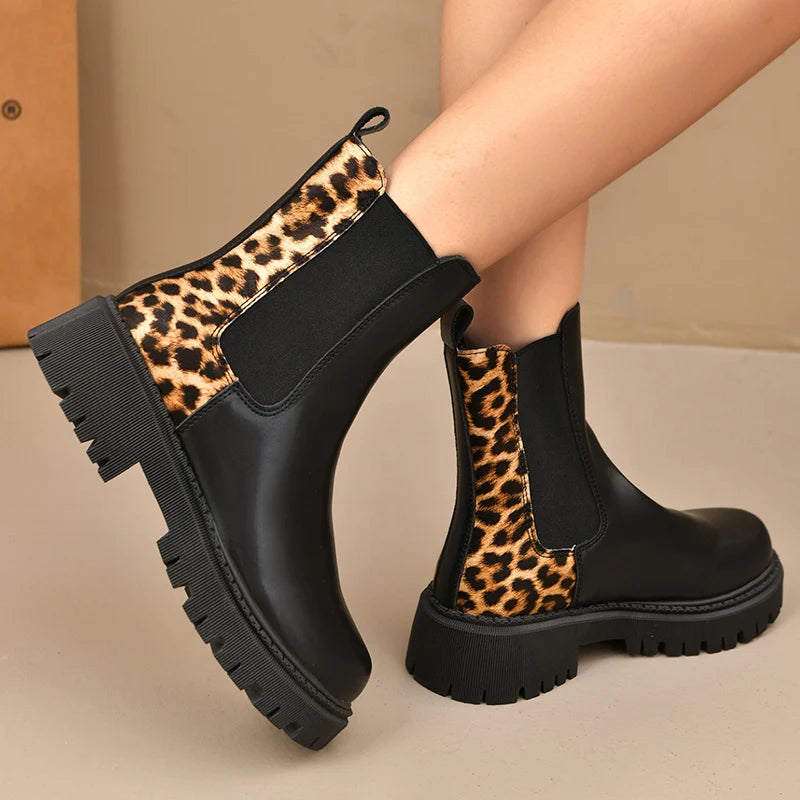 Women's Leopard Print Platform Chelsea Boots – Arabella