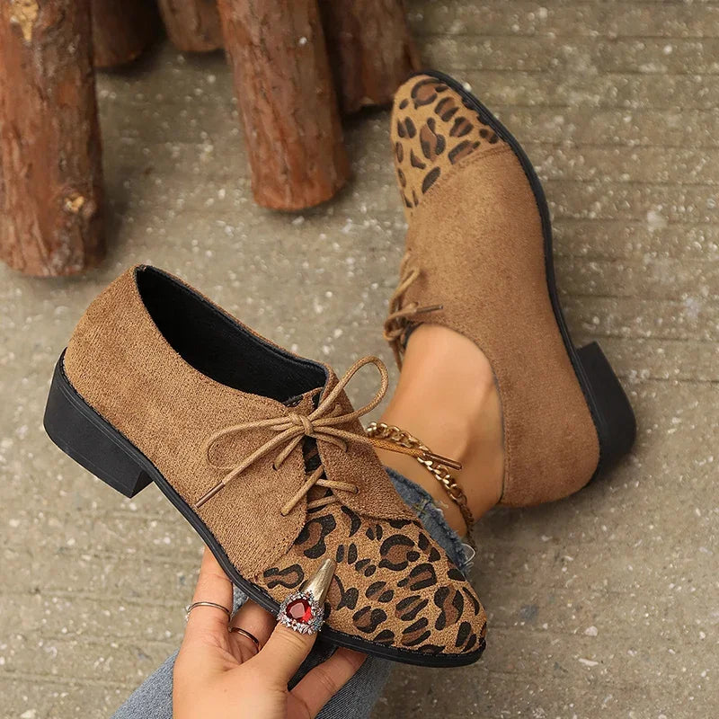 Women's Leopard Patchwork Pointed Lace-Up Heels – Cecily