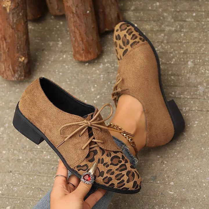 Women's Leopard Patchwork Pointed Lace-Up Heels – Cecily