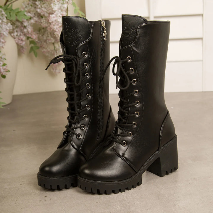 Women's Platform Mid-Calf Leather Boots – Corvelle