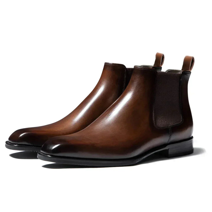 Men's polished Chelsea boots Didier in Brown – pair on white background