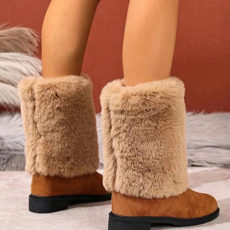 Women's Suede Plush Cuff Flat Boots – Fjorane