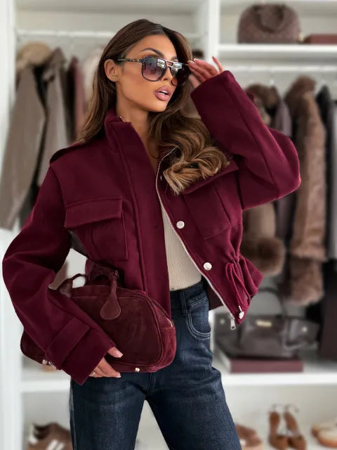 Women's Drawstring Waist Cropped Jacket - Marilenne