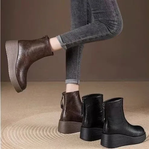 Women's Retro Leather Platform Boots – Emberlane