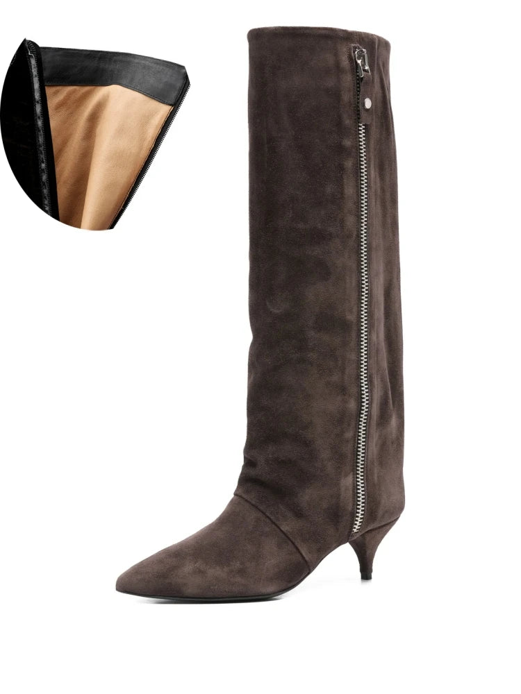 Women's Suede Kitten Heel Knee-High Boots – Roanelle