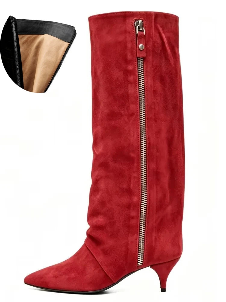 Women's Suede Kitten Heel Knee-High Boots – Roanelle