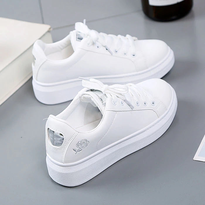 Women's White Embroidered Rose Sneakers – Rosalind
