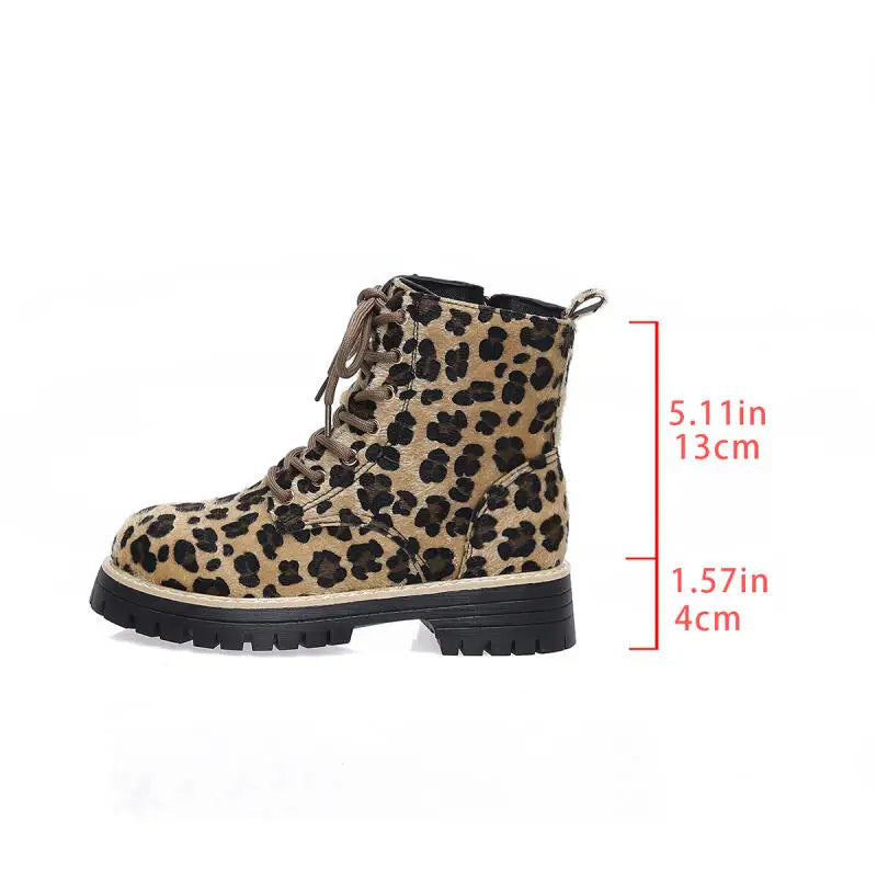 Women's Leopard Suede-Look Lace-Up Ankle Boots – Evangeline