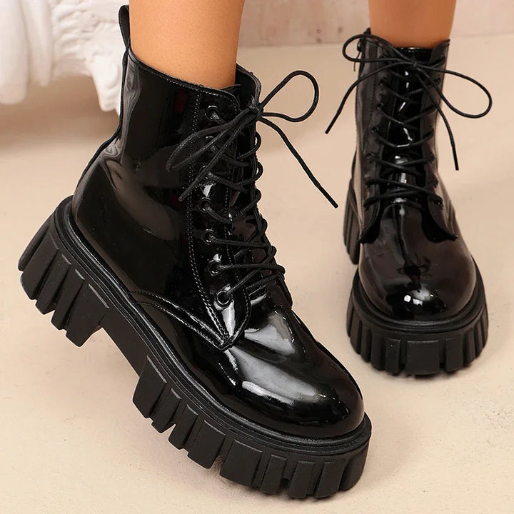 Women's Waterproof Combat Boots - Astrid in Black – front view