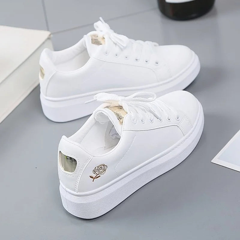 Women's White Embroidered Rose Sneakers – Rosalind
