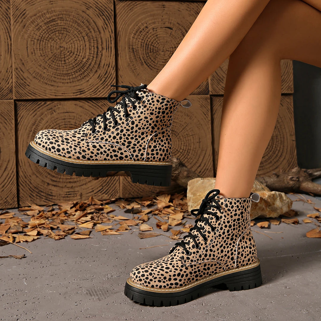 Women's Leopard Print Lace-Up Platform Ankle Boots – Lucinda