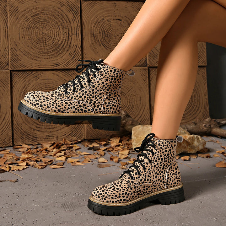 Women's Leopard Print Lace-Up Platform Ankle Boots – Lucinda