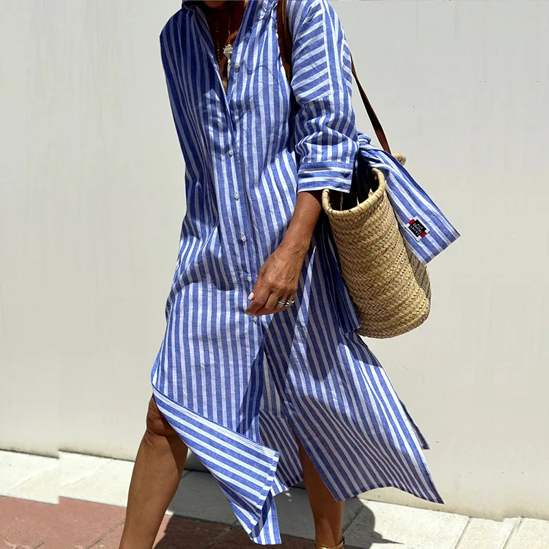 Sophia - Elegant striped shirt dress