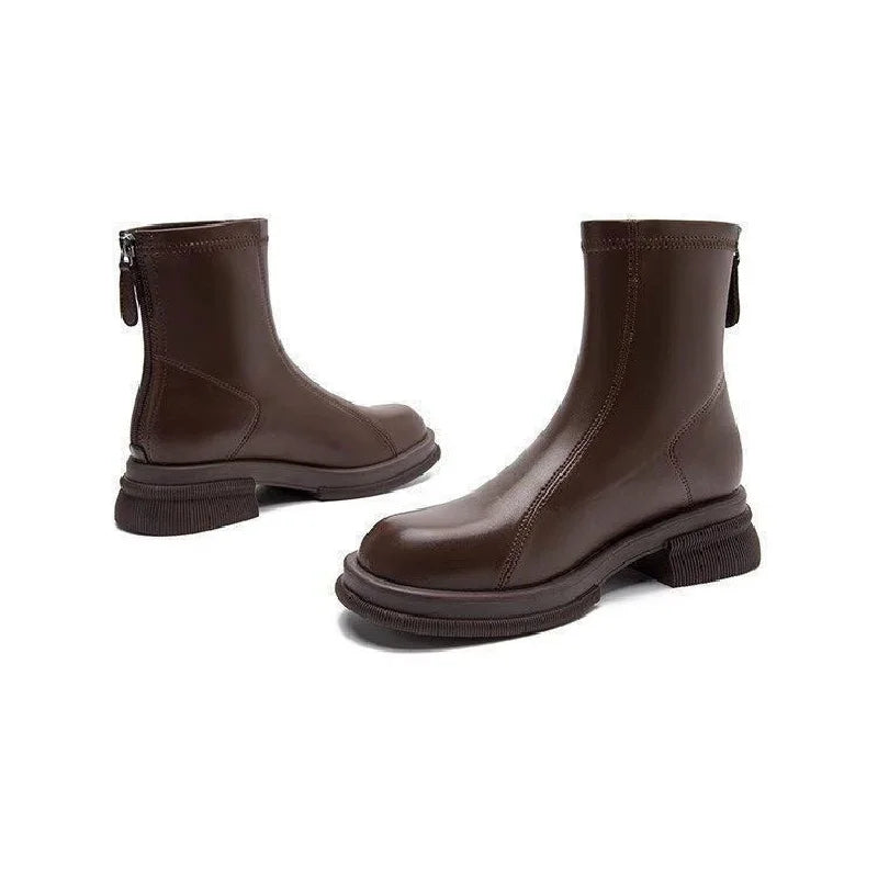 Women's Block Heel Back Zip Ankle Boots – Vantienne