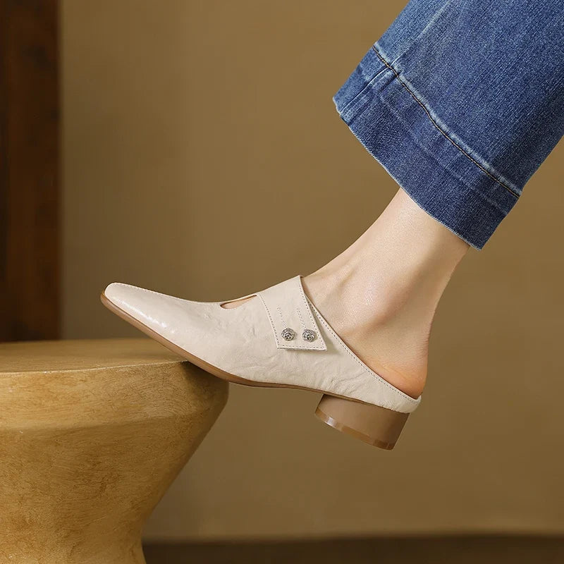 Women's Leather Pointed Toe Mules – Olga