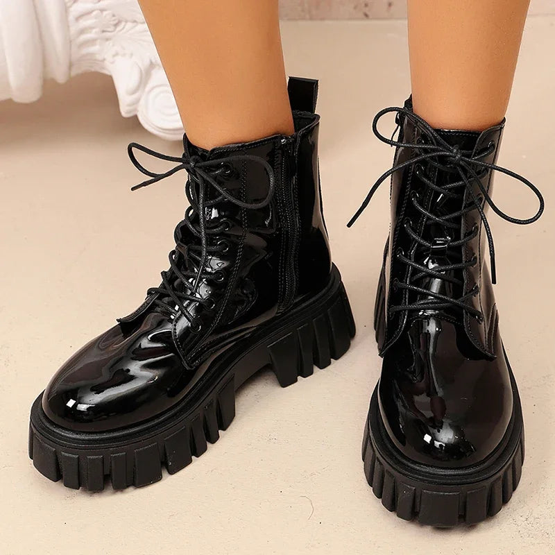Women's Waterproof Combat Boots - Astrid in Black – pair view